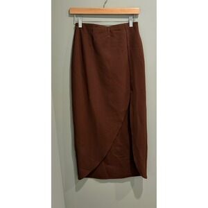 Abercrombie & Fitch Brown Wrap Front Tulip Midi Skirt Womens Size Small